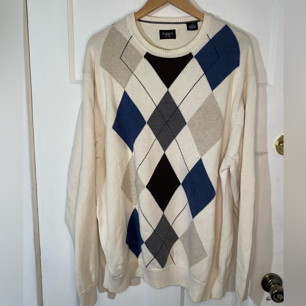 Haggar Men’s Argyle Pattern Sweater White/Offwhite Grey, Blue, Purple, Brown